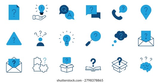 Question and Help Filled Icons Set Editable Stroke Vector Illustration. FAQ, Inquiry, Support, Solution and Problem Solving