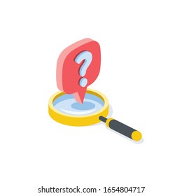 Question Help Search Magnifier Label. Vector 3d Isometric, Color Web Icon, New Flat Style. Creative Illustration Design, Graphic Idea For Infographics.