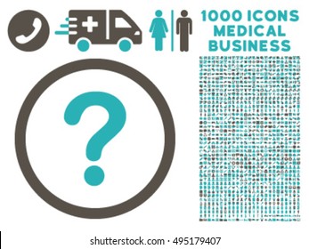 Question icon with 1000 medical business grey and cyan vector pictograms. Set style is flat bicolor symbols, white background.
