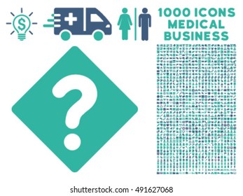 Question icon with 1000 medical commerce cobalt and cyan vector pictograms. Collection style is flat bicolor symbols, white background.