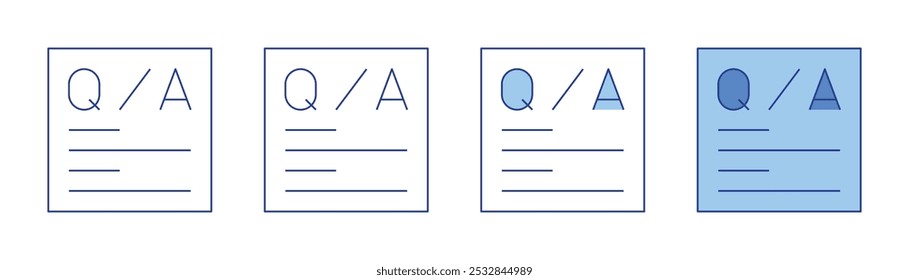 Icono de pregunta disponible en 4 estilos. Línea delgada, estilo audaz y duotono. Ilustración vectorial. Trazo Editable.