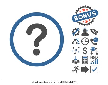 Question icon with bonus clip art. Vector illustration style is flat iconic bicolor symbols, cobalt and gray colors, white background.