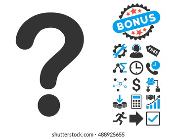Question icon with bonus clip art. Vector illustration style is flat iconic bicolor symbols, blue and gray colors, white background.