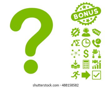 Question icon with bonus pictogram. Vector illustration style is flat iconic symbols, eco green color, white background.