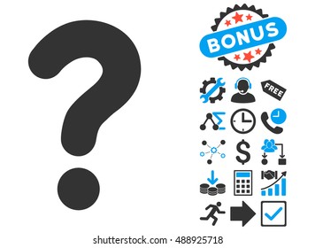 Question icon with bonus pictograph collection. Vector illustration style is flat iconic bicolor symbols, blue and gray colors, white background.