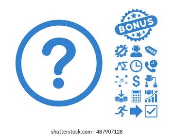 Question icon with bonus pictures. Vector illustration style is flat iconic symbols, cobalt color, white background.