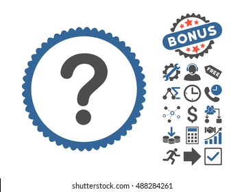 Question icon with bonus pictures. Vector illustration style is flat iconic bicolor symbols, cobalt and gray colors, white background.