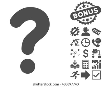 Question icon with bonus pictures. Vector illustration style is flat iconic symbols, gray color, white background.