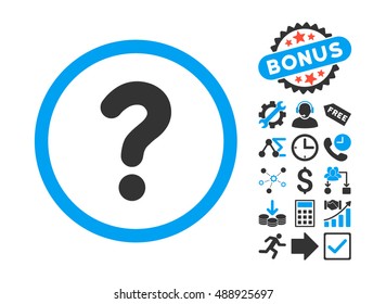 Question icon with bonus symbols. Vector illustration style is flat iconic bicolor symbols, blue and gray colors, white background.