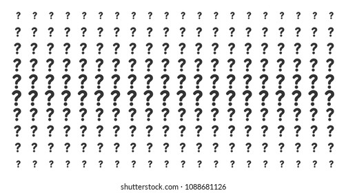Question icon halftone pattern, constructed for backgrounds, covers, templates and abstraction compositions. Vector question symbols organized into halftone array.