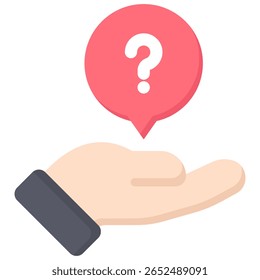 Icono de pregunta. Mano que sostiene el símbolo del icono de la información. Ilustración vectorial