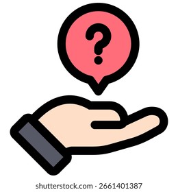Fragesymbol Symbol für die Hand, die Info hält. Vektorgrafik