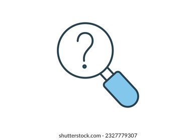 Question Icon with Magnifying Glass. help search. Flat line icon style design. Simple vector design editable