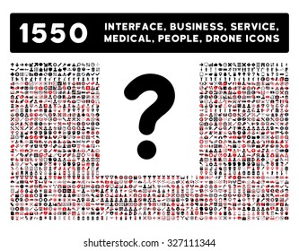 Question icon and other web interface, business, tools, people, medical service and awards vector symbols. Style is bicolor flat symbols, intensive red and black colors, rounded angles, white