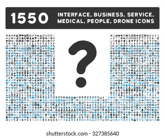 Question icon and other web interface, business, tools, people, medical service and awards vector symbols. Style is bicolor flat symbols, blue and gray colors, rounded angles, white background.
