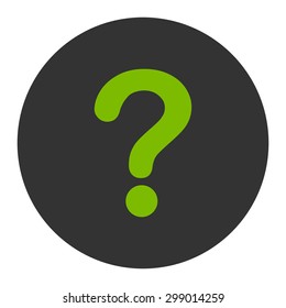 Question icon from Primitive Round Buttons OverColor Set. This round flat button is drawn with eco green and gray colors on a white background.