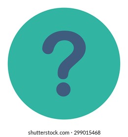 Question icon from Primitive Round Buttons OverColor Set. This round flat button is drawn with cobalt and cyan colors on a white background.