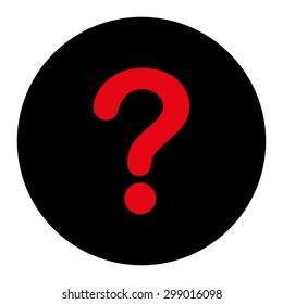 Question icon from Primitive Round Buttons OverColor Set. This round flat button is drawn with intensive red and black colors on a white background.