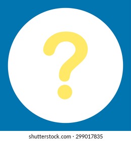 Question icon from Primitive Round Buttons OverColor Set. This round flat button is drawn with yellow and white colors on a blue background.