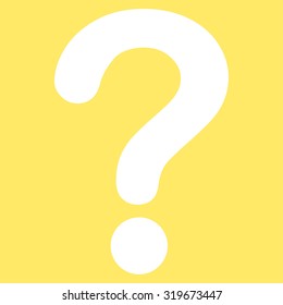 Question icon from Primitive Set. This isolated flat symbol is drawn with white color on a yellow background, angles are rounded.