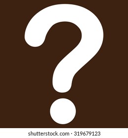Question icon from Primitive Set. This isolated flat symbol is drawn with white color on a brown background, angles are rounded.