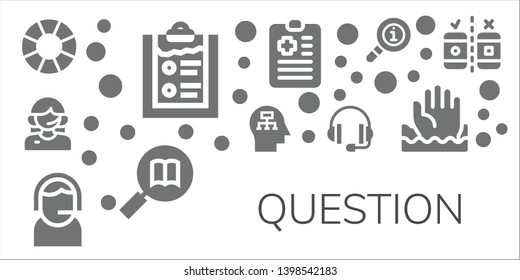 question icon set. 11 filled question icons.  Collection Of - Lifebuoy, Clipboard, Customer service, Mind, Support, Information, Info, Help, Testing