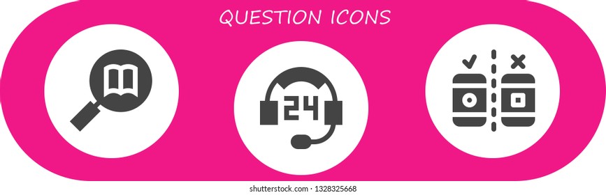 question icon set. 3 filled question icons.  Simple modern icons about  - Information, Support, Testing