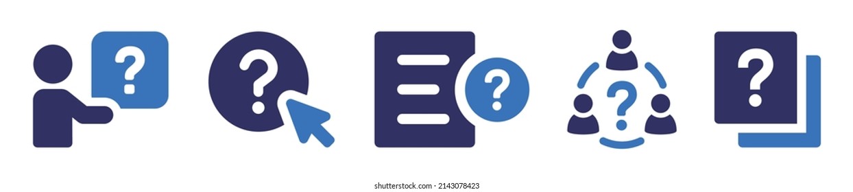 Question icon set. Containing question mark button, test and ask symbol icon isolated on white background.