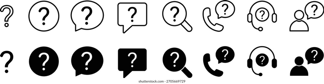 Conjunto de iconos de pregunta. Iconos de la pregunta aislados en el fondo blanco. Signo de pregunta de puntero negro. Ilustración vectorial.