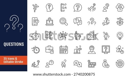 Question icon set. Icon related to Problem, confusion, asking, questioning, question mark, ask, help, speech, problem solve, and more. Outline icon with Editable stroke. Vector illustration