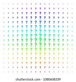 Question icon spectral halftone pattern. Vector question shapes arranged into halftone grid with vertical rainbow colors gradient. Designed for backgrounds, covers and abstract concepts.