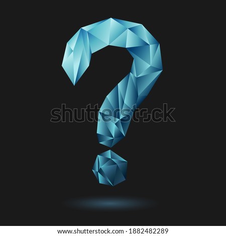 Question icon. Vector clipart of blue low poly question in 3d style for web, print, app design. Questionnaire and quiz design. Question conception. Crystal question mark.