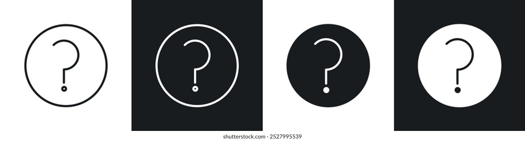 Conjunto de iconos de Vector de íconos de preguntas estilo relleno y delineado en negro.