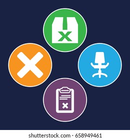 Question icons set. set of 4 question filled icons such as clipboard, office chair, cross