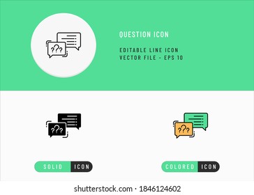 Question icons set editable stroke vector illustration. Question mark bubble symbol. Icon line style on isolated background for ui mobile app, web design, and presentation.