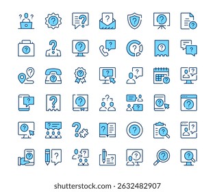 Question icons. Vector line icon set. Modern outline design. Blue concept