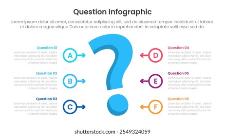 faixa de modelo de infográfico de pergunta com ponto de interrogação grande e seta circular com 6 pontos para vetor de apresentação de slide