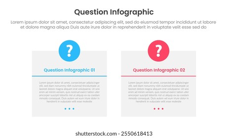 faixa de modelo de infográfico de pergunta com contêiner caixa grande com círculo de pergunta grande na cabeça com 2 pontos para vetor de apresentação de slide