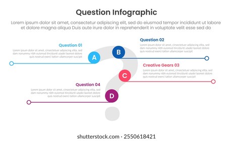 question infographic template banner with big question and circle along shape with 4 points for slide presentation vector