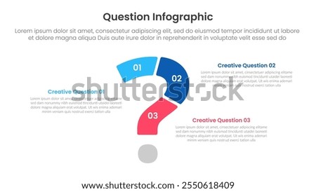 question infographic template banner with big question symbol slice separation with 3 points for slide presentation vector