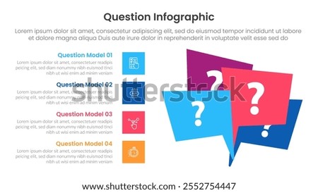 question infographic template banner with callout discussion badge and square point list vertical with 4 points for slide presentation vector