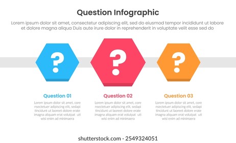 Pregunta Infografía Anuncio de Plantilla con forma hexagonal en dirección Horizontal 3 puntos para Vector de presentación de diapositivas