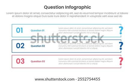 question infographic template banner with long outline rectangle stack position with 3 points for slide presentation vector