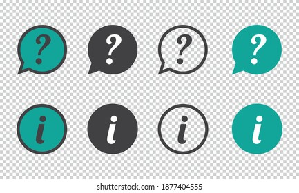 Question And Information Speech Bubbles Icons - Different Vector Illustrations - Isolated On Transparent Background