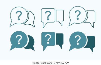 Conjunto de iconos de preguntas y consultas con burbujas de discurso para ayuda, preguntas frecuentes y conceptos de comunicación.