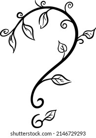 Frage, Blätter, Handziehen. Schwarze Vektorgrafik-Kunst