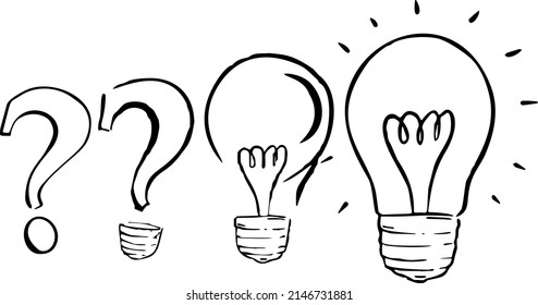 question light bulb, hand draw. Black vector illustration art