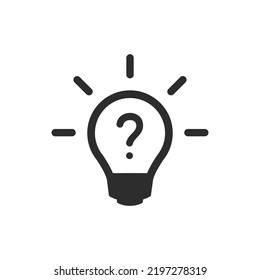 Pregunta con el icono de la bombilla. Símbolo blanco y negro monocromo