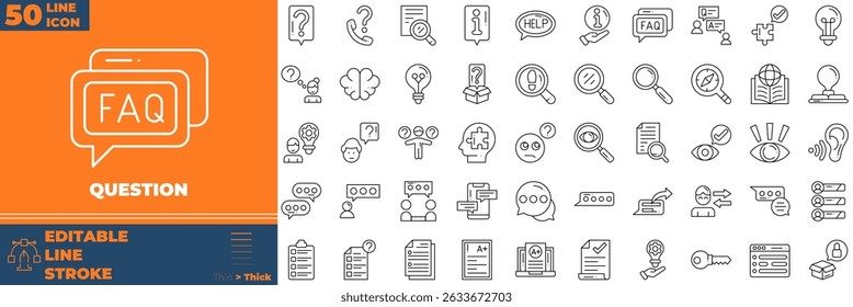 Question Line Editable Icons set. Vector illustration in modern thin line style of question icons: customer satisfied, assistance, experience, etc