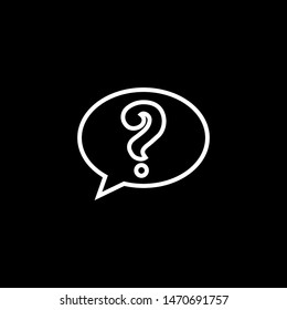 Question Line Icon On Black Background. Black Flat Style Vector Illustration
